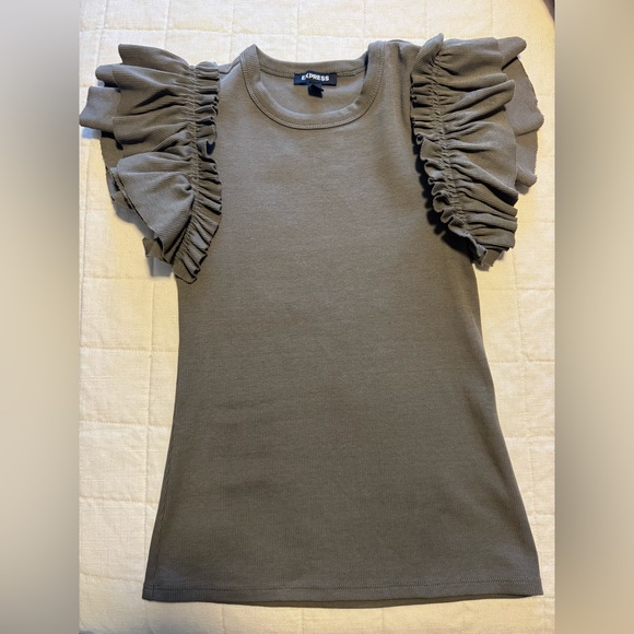 Express Tops - Express olive green tank Ruffled Cap Sleeve Blouse